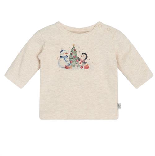 Hust & Claire bluse beige meleret med juletræ - GOTS, str. 68, 74, 80