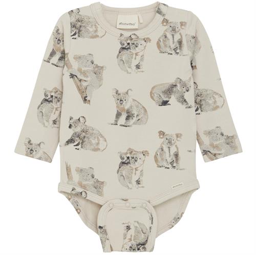 Minymo body sweat bambus beige med pandaer, str. 62, 68, 74