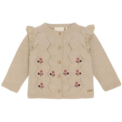 Minymo cardigan strik beige med blomster - GOTS, str. 80, 86, 92